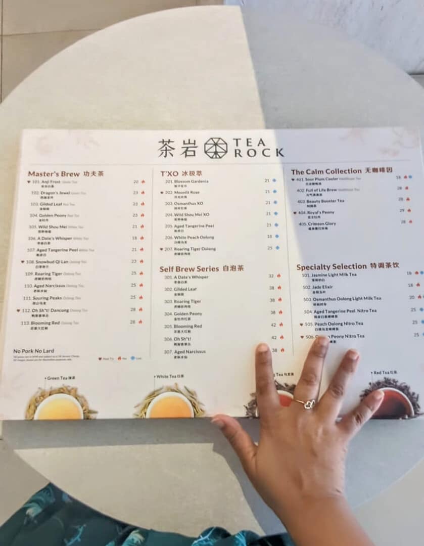 tea rock menu