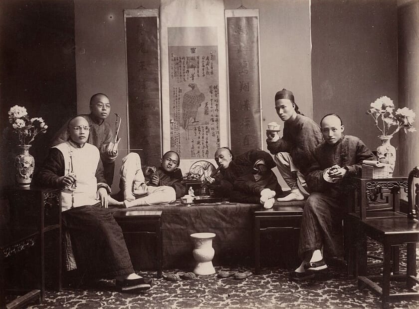 Chinese opium smokers during the opium epidemic as Britain started trading opium for tea: part of dark tea history.